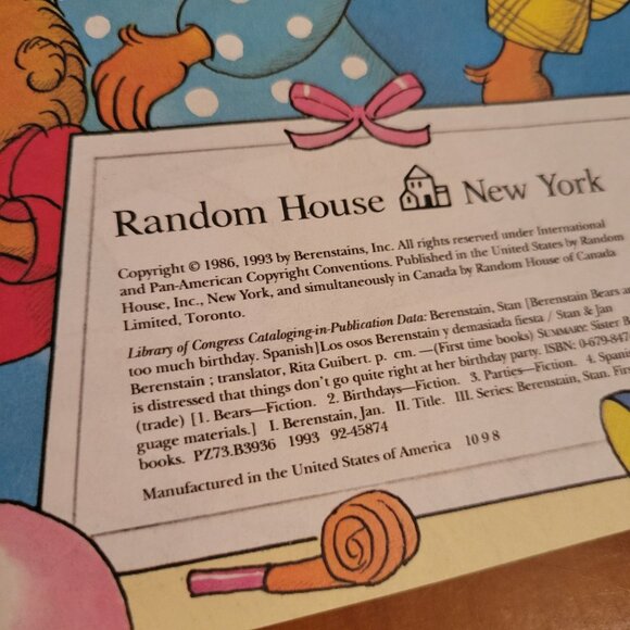 Los Osos Berenstain Bear Demasiada Fiesta Too Much Birthday Book Spanish Childre - Picture 3 of 5